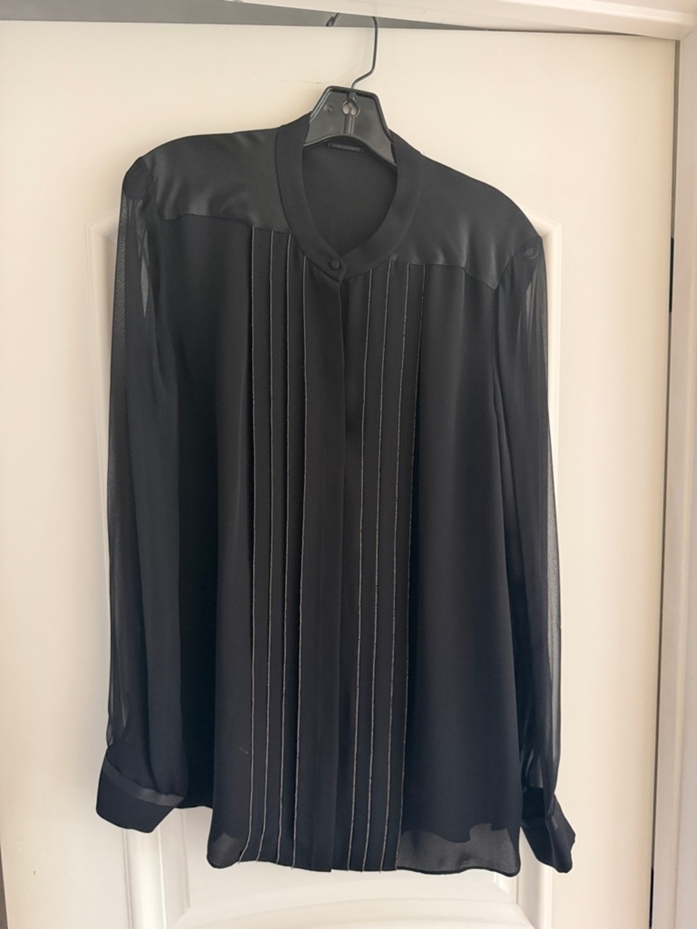 Black Sheer Pleated Front Blouse